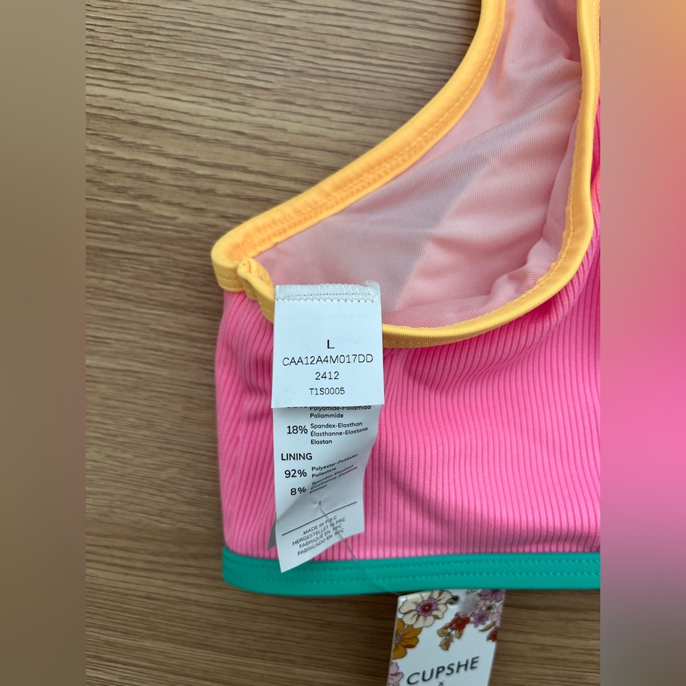 Cupshe x Kittenish Ribbed Bikini Top Pink Colorblock Swim Top Only Womens L NWT - Picture 5 of 6